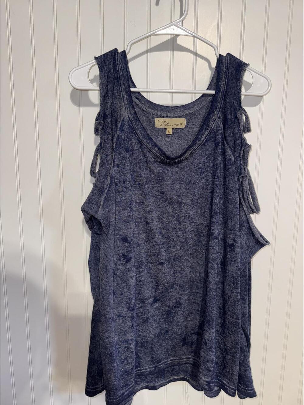 Vintage Havana Blue Mineral Wash Cold Shoulder Top L